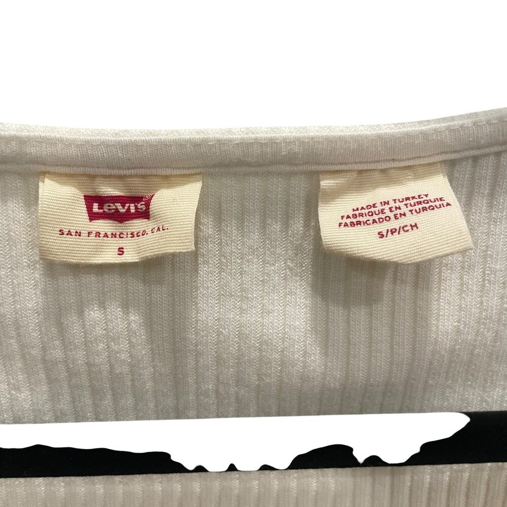 Levi's Short Sleeve Rach Top White Ribbed Button Up Crop Small EUC - Picture 4 of 6